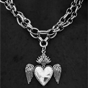Silver Heart Wing Pendant Necklace